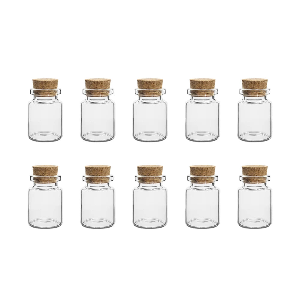 Set of 10 Mini Glass Bottles with Cork Stoppers for DIY and Decor