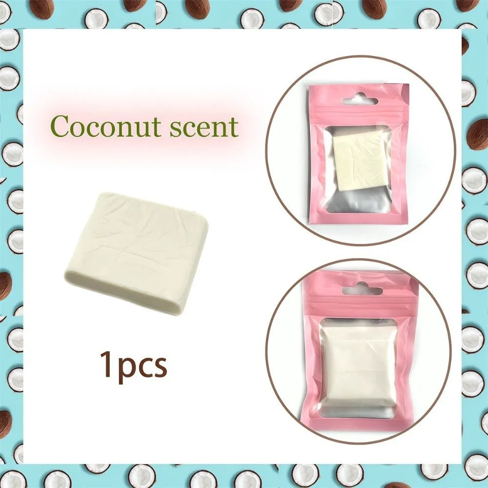 A package of coconut scent silicone diamond painting clay with a stick is shown next to a block of the same clay.