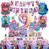 A colorful banner decoration kit featuring Kpop idol themes and various pop culture elements for a birthday party.