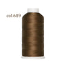 A spool of dark brown nylon bonded thread labeled col.689 for heavy-duty sewing projects.