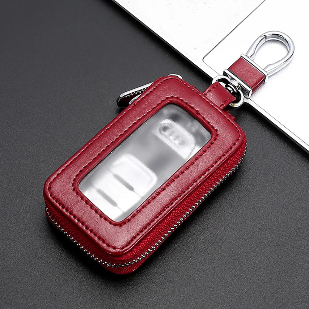 Compact Leather Key Case with Built-in Mirror