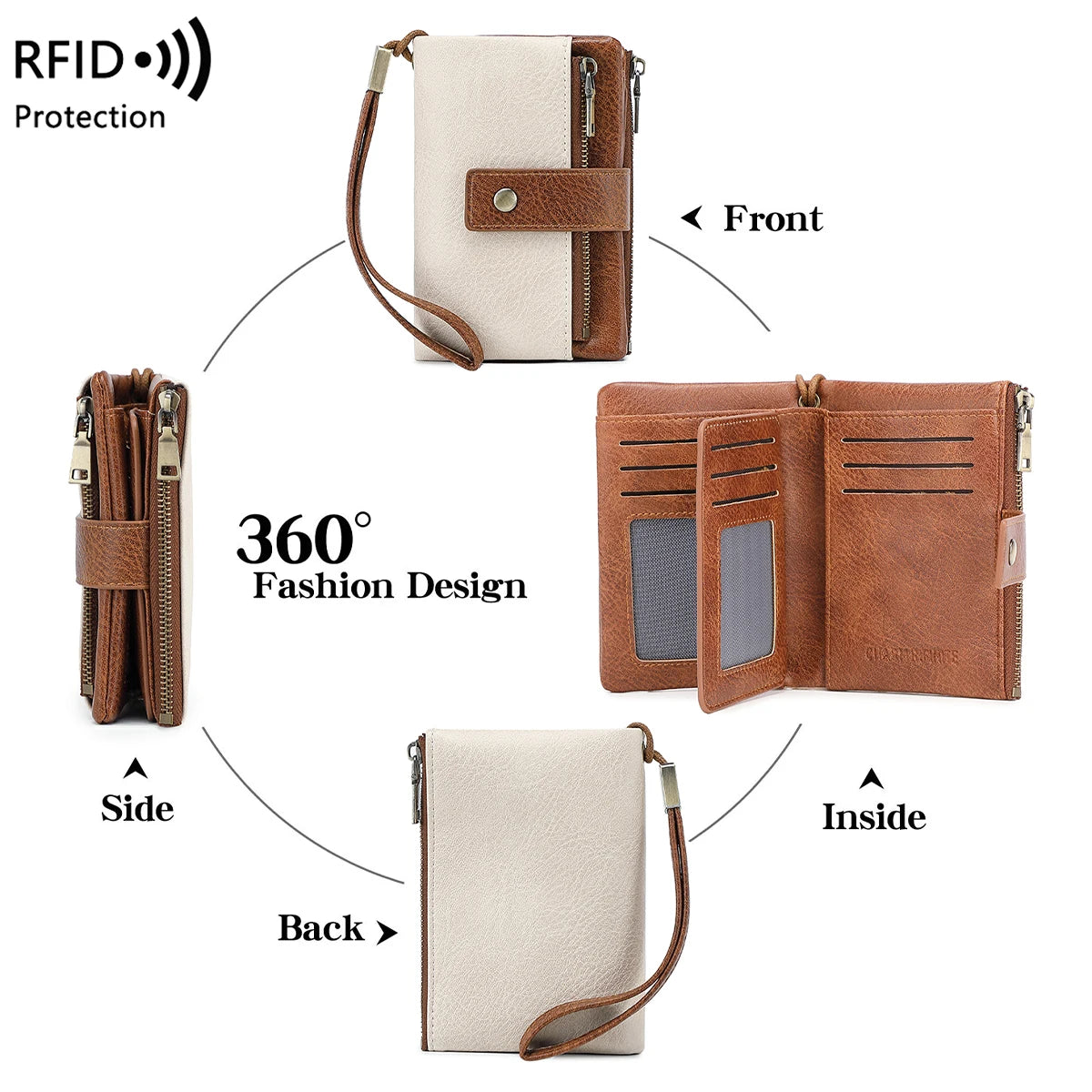 Vintage RFID-Blocking Triple-Fold Wallet with Double Zipper
