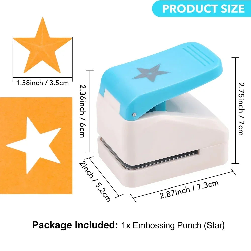 A light blue and white embossing punch tool used for decorating paper crafts.