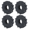 Four views of black soft rubber tires for 1/18 and 1/24 RC crawler cars