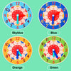 Five colored wooden learning clocks: Skyblue, Blue, Orange, and Green, showing different time markings.