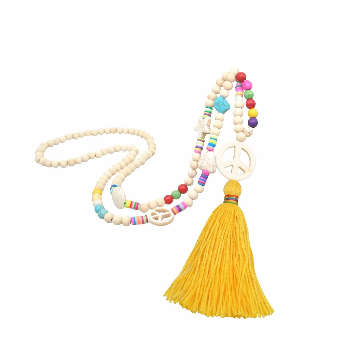 Bohemian Wooden Bead Tassel Necklace