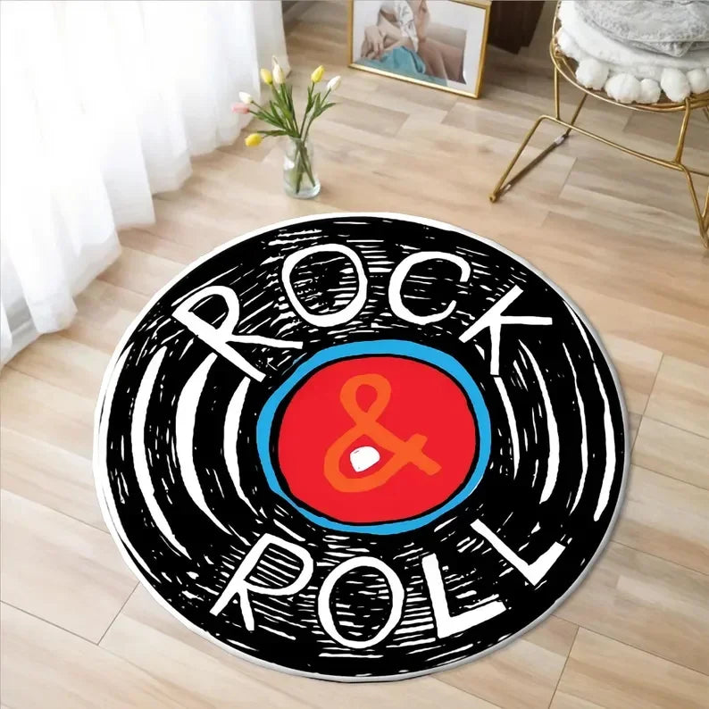 Retro Vinyl Record Round Rug – Soft Non-Slip Music Lover's Mat