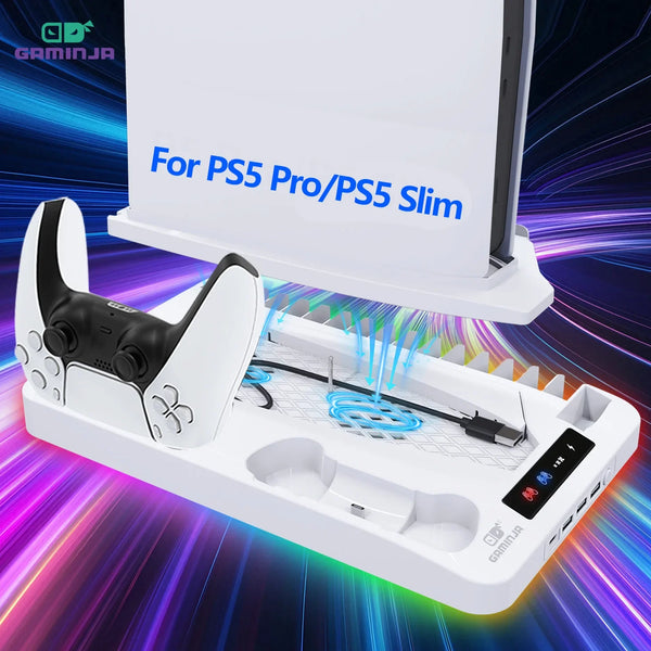 PS5 Cooling Stand with RGB Lighting & Dual Controller Charger