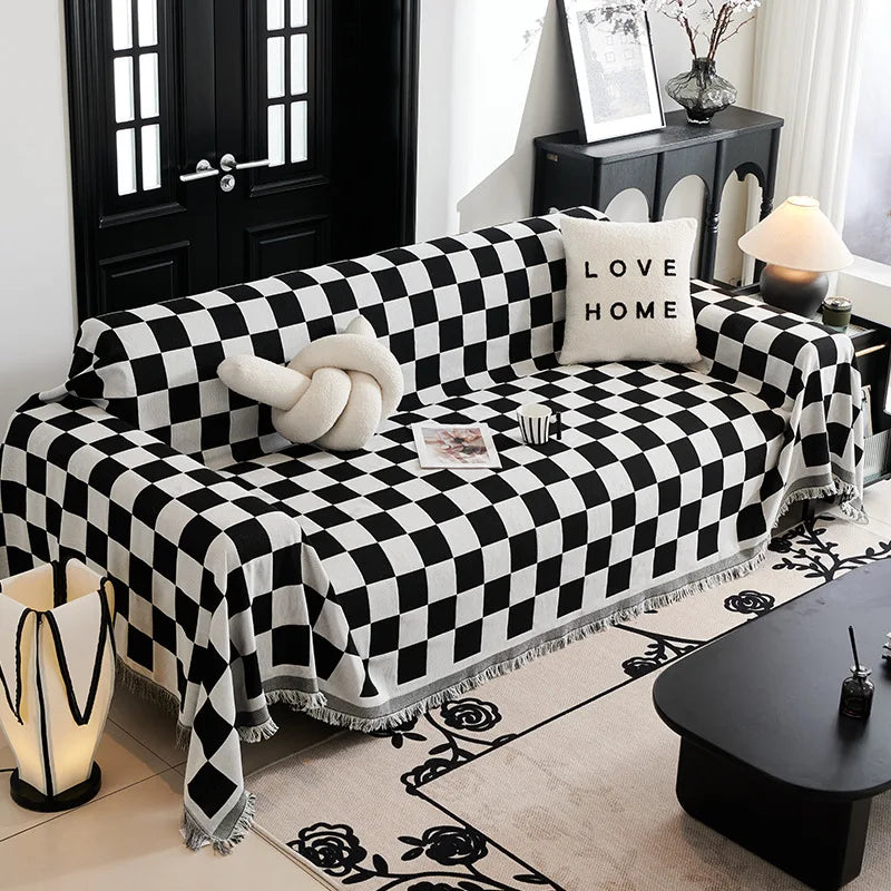Checkerboard Jacquard Sofa Cover – Washable Nordic Style Slipcover