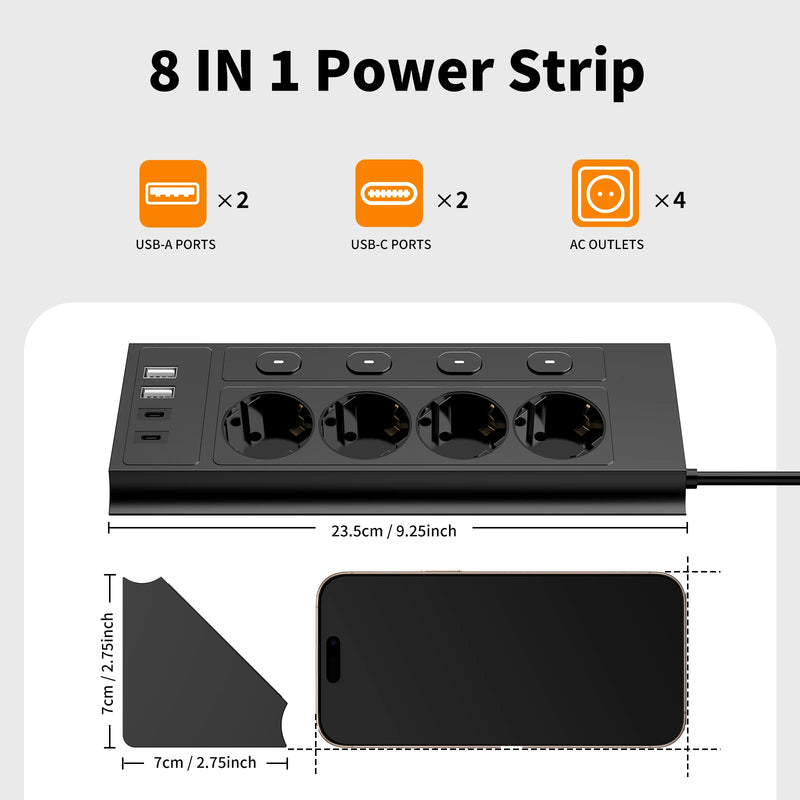 Corner Desktop Power Strip with Independent Switches and USB Ports