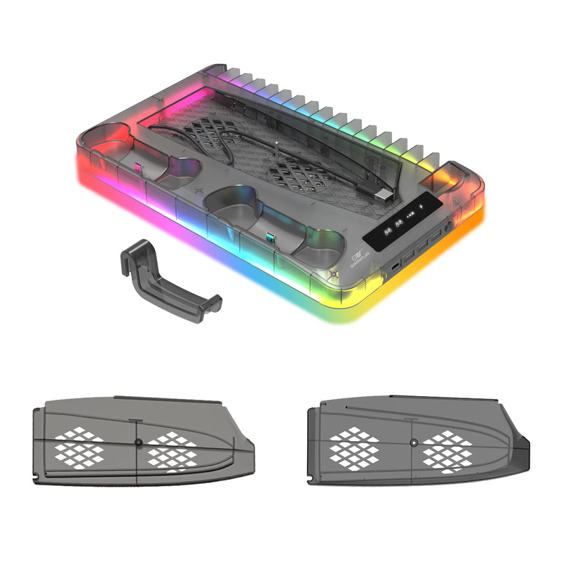 PS5 Cooling Stand with RGB Lighting & Dual Controller Charger