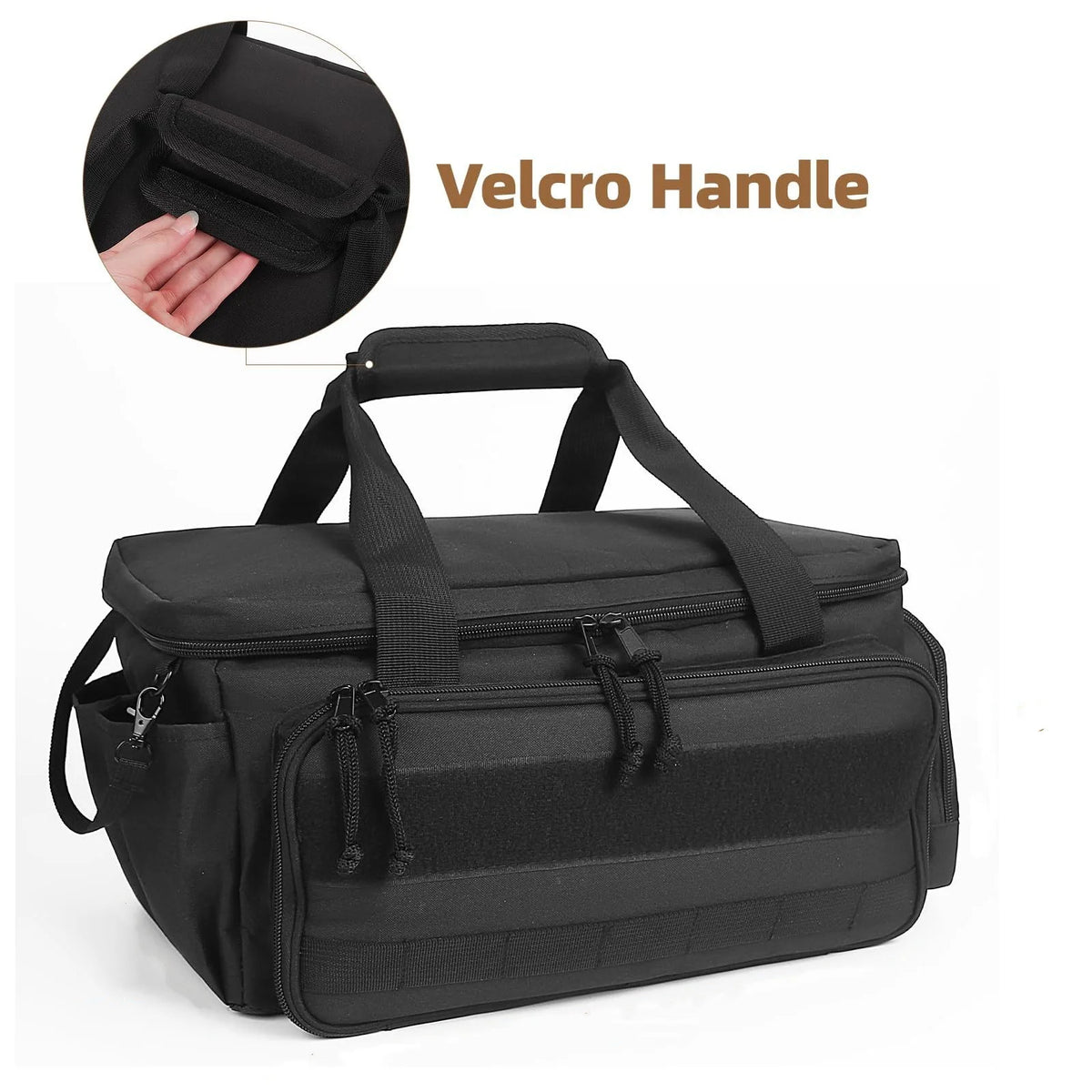 Black velvet handle tool bag with velcro closure for heavy duty tools