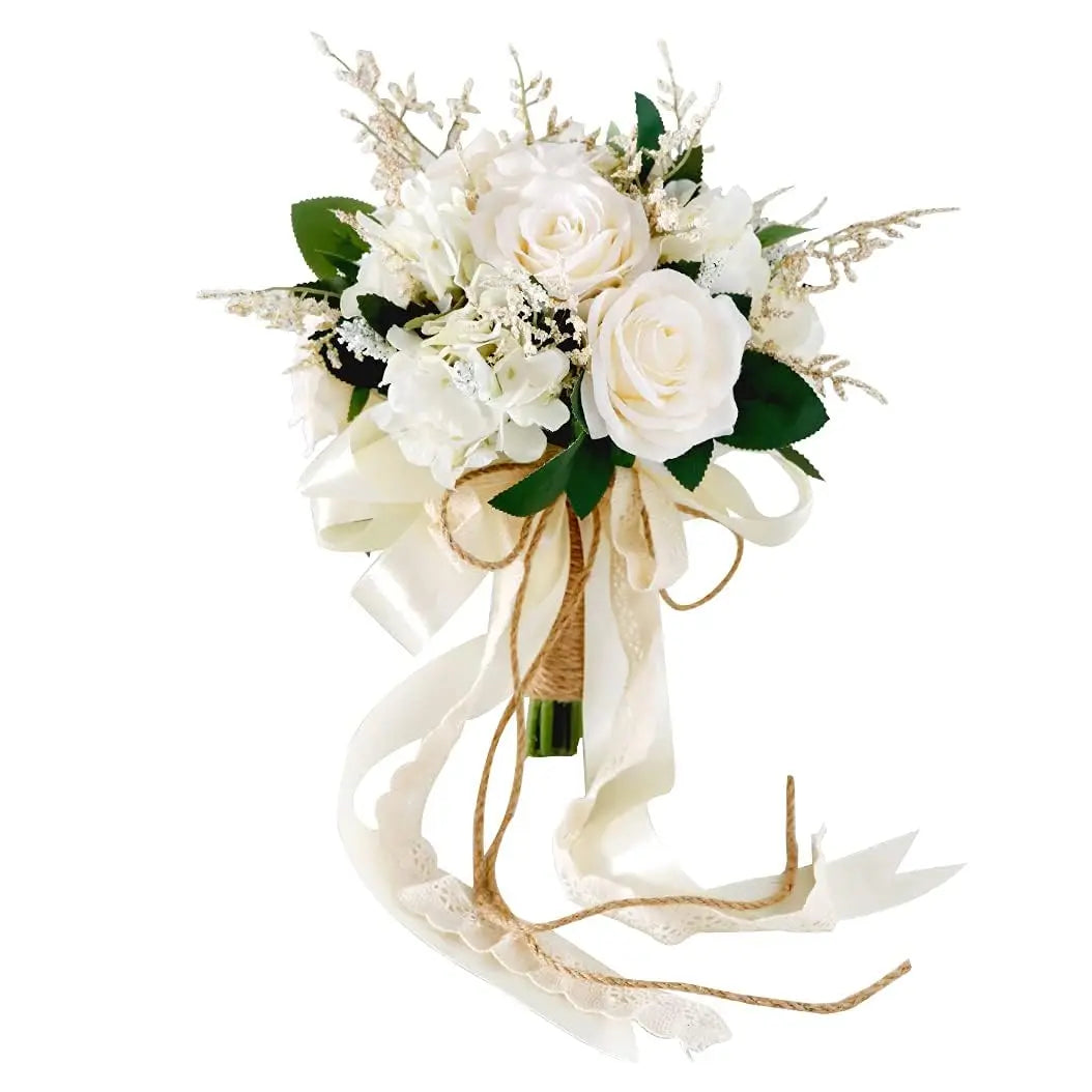 Champagne Ivory Artificial Rose Wedding Bouquet