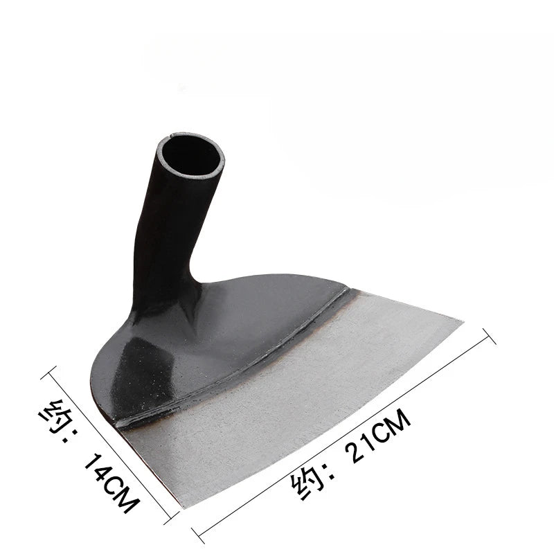 Black manganese steel garden hoe with a wide blade for weeding and soil care
