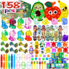 A colorful pack of sensory fidget toys and stickers for kids including pop-it toys, squishy balls, and various themed items.