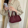 Vintage Croc-Embossed Mini Boston Bag with Dual Straps