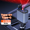 Gray Type-C+ Type-C 4-in-1 retractable car charger with USB and PD fast charging cables