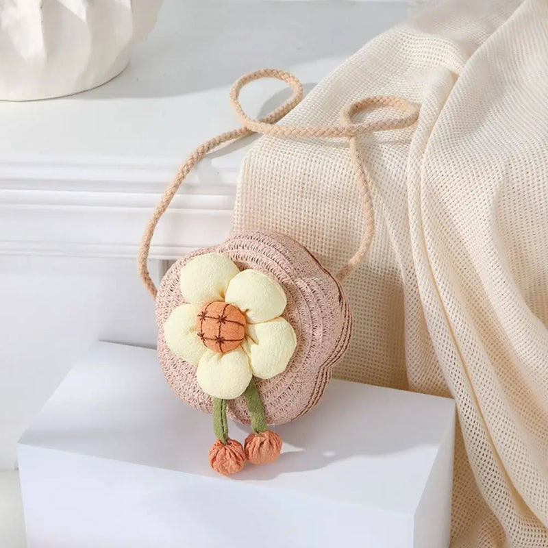 Floral Woven Straw Crossbody Bag