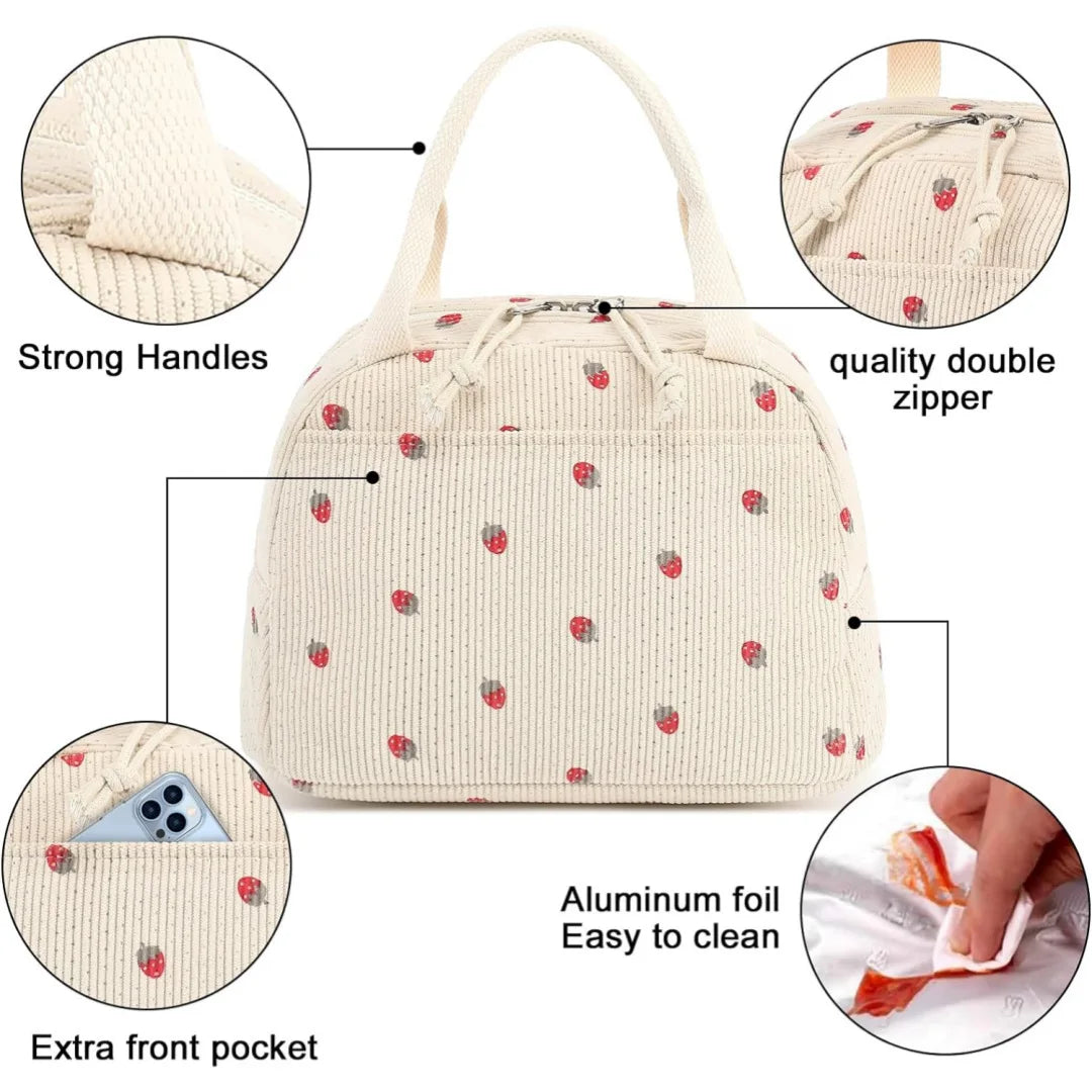 Insulated Corduroy Lunch Bag for Kids and Adults