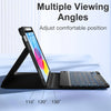 A black multi-viewing angle keyboard case for an iPad, showing adjustable viewing positions at 110, 120, and 130 degrees.