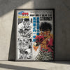 A framed canvas wall art featuring a manga style illustration of a boxer with intense facial expression and boxing gloves.