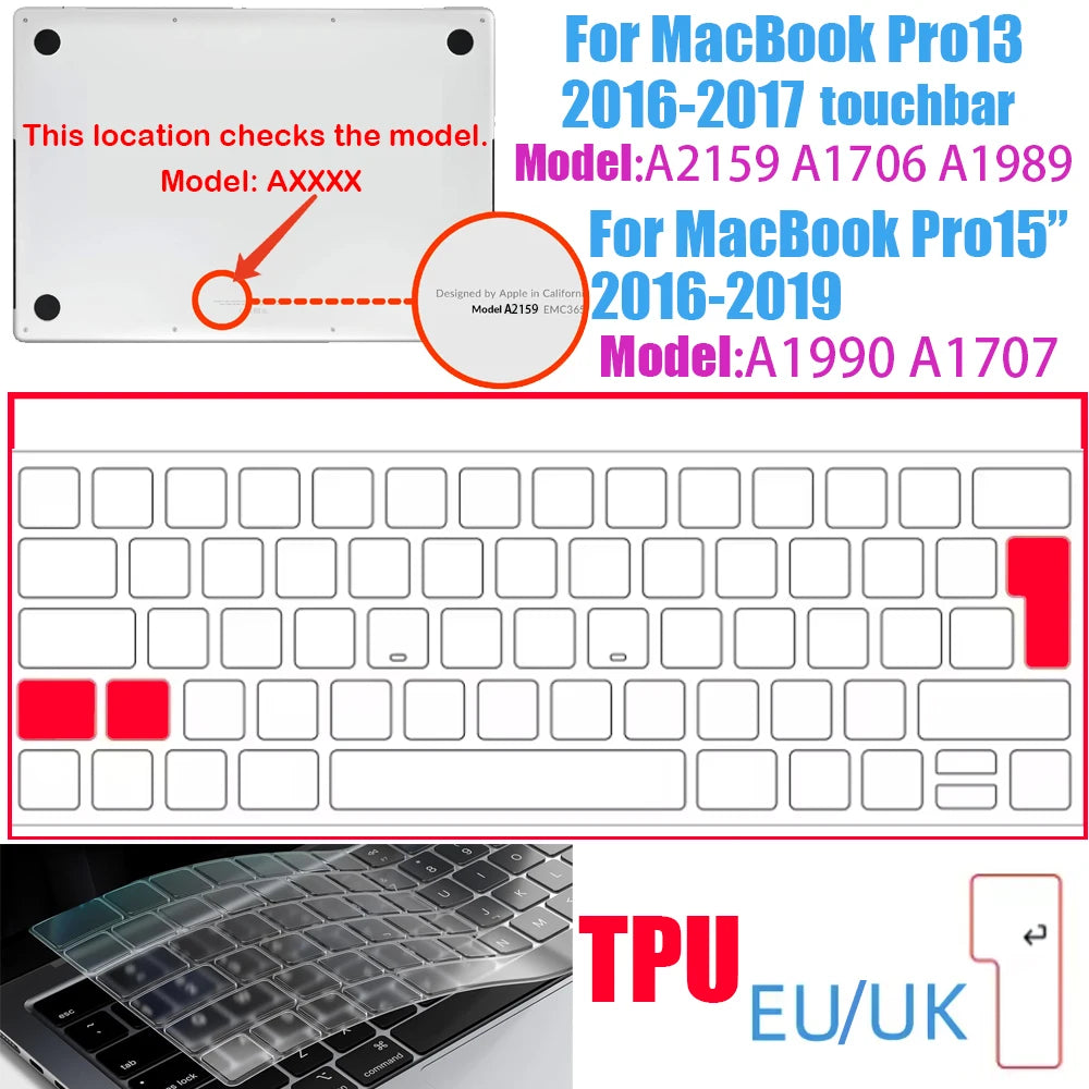 Ultra-thin TPU keyboard cover for MacBook Air and Pro with a silicone keycap design.