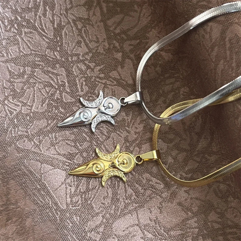 Triple Moon Goddess Pendant Necklace