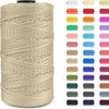 Spool of beige ice silk crochet yarn with various colored spools displayed next to it.