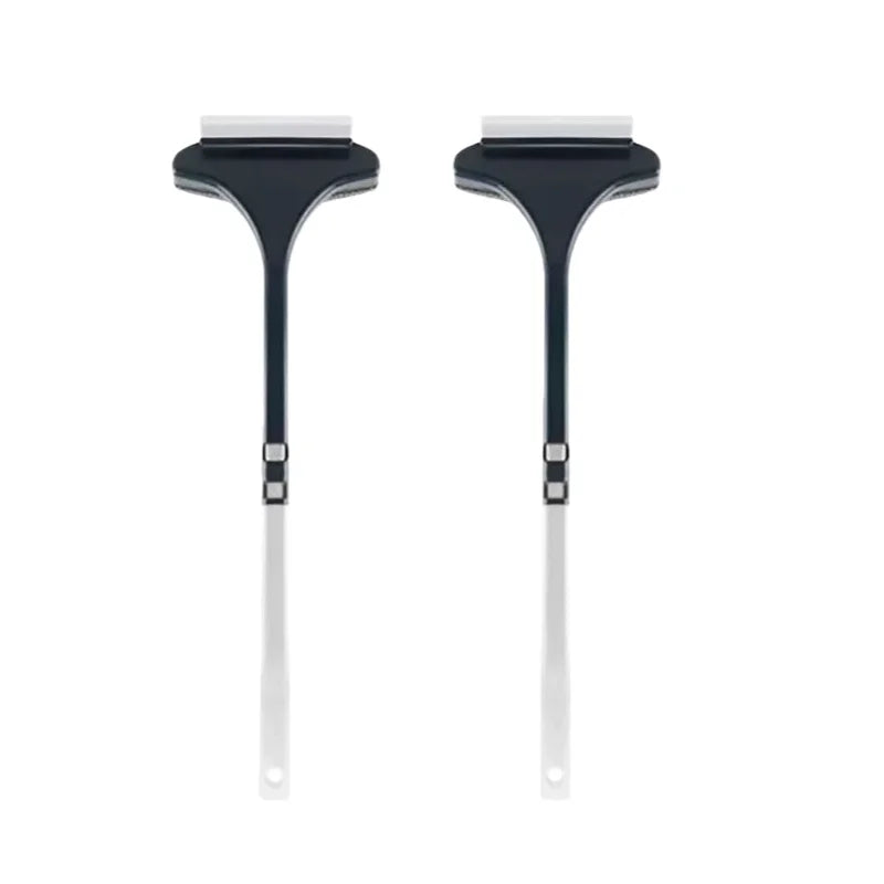 A pair of black and white dual-use window screen and glass cleaning brushes.
