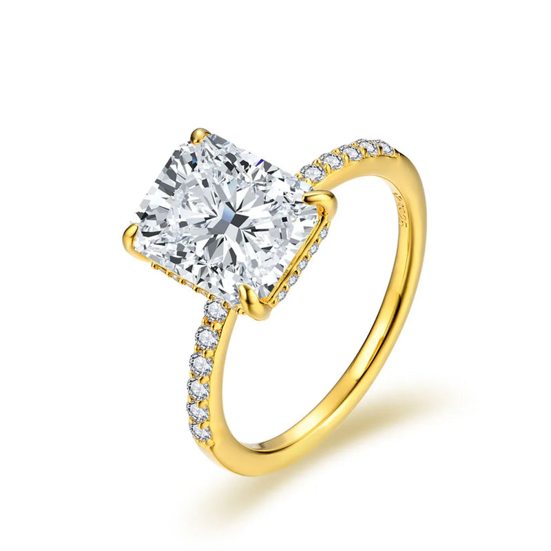 Radiant Cut Moissanite Engagement Ring in 18K Gold-Plated Sterling Silver