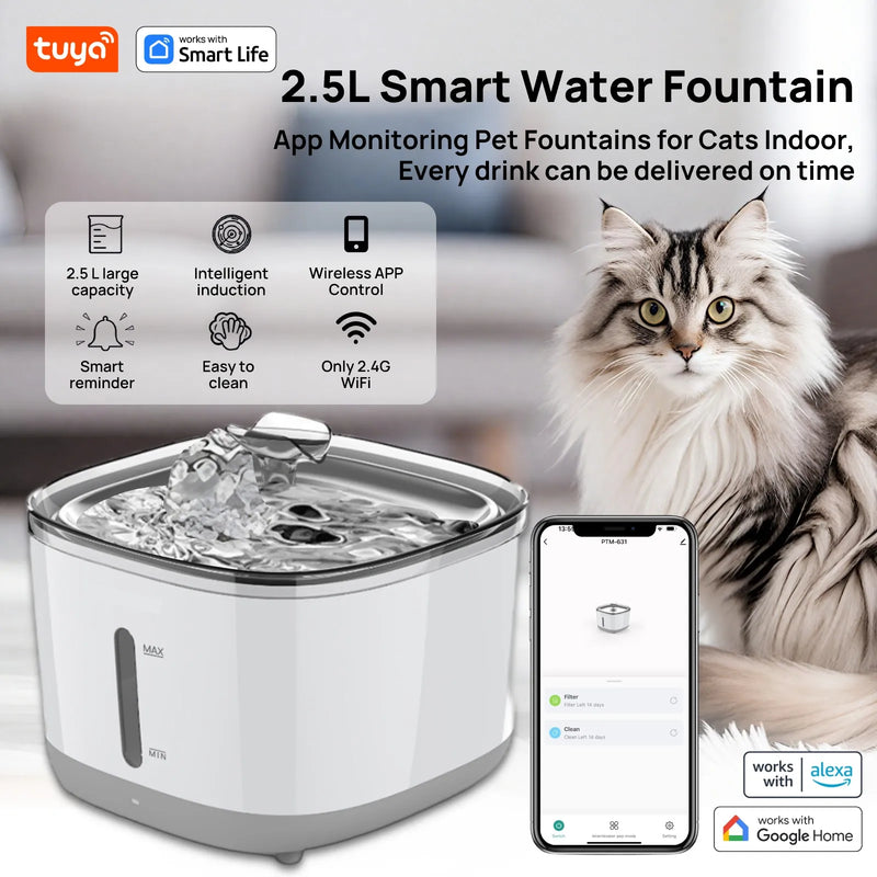 Smart Pet Water Fountain with Stainless Steel Bowl