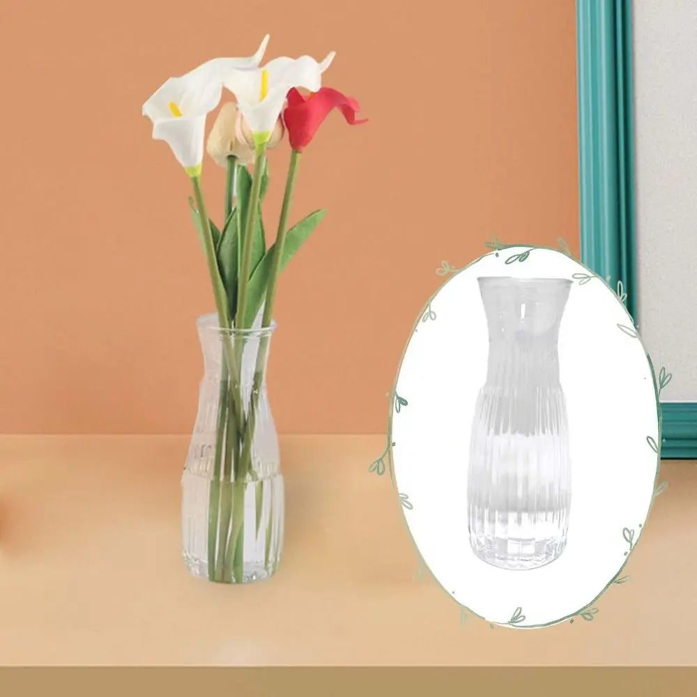 Clear Striped Plastic Flower Vase for Desk & Home Decor