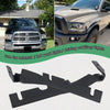 Black LED work light and driving auxiliary lights mounting brackets for a Dodge Ram hood antenna.