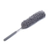 A grey telescopic microfiber duster with a flexible stainless steel handle.