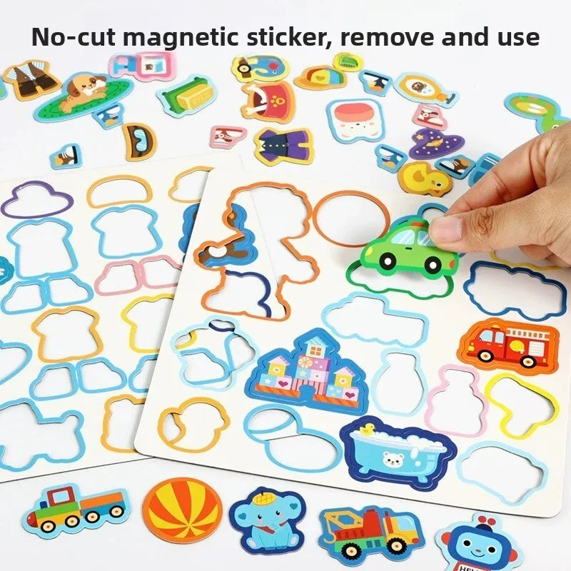 A collection of no-cut magnetic stickers and shapes for a kids dress-up quiet book