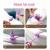 Demonstration of a silicone toilet seat lifter with a pull ring showing how to use the product.