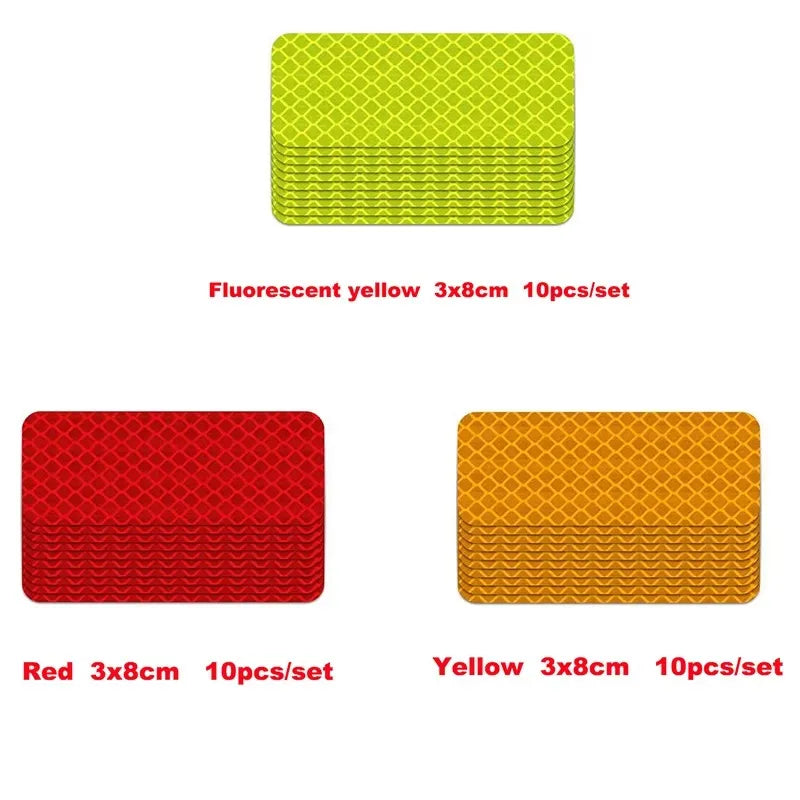 Set of fluorescent yellow and red reflective strip stickers for car safety