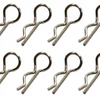 A set of eight silver metal spring clips or hooks for RC car receiver parts.