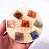 7-Piece Chakra Crystal Pyramid Set with Wooden Base