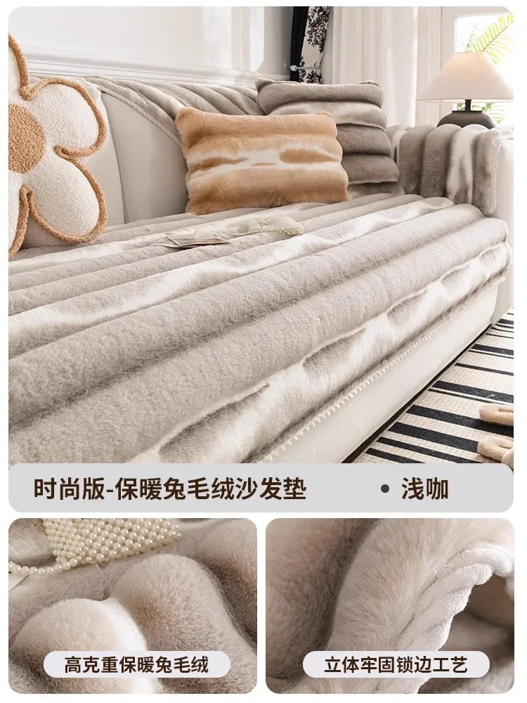 Cozy Anti-Slip Sofa Cover with Plush Fleece for L-Shaped and Standard Sofas
