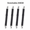 Set of four stretchable black corner straps measuring 250cm for bed sheets