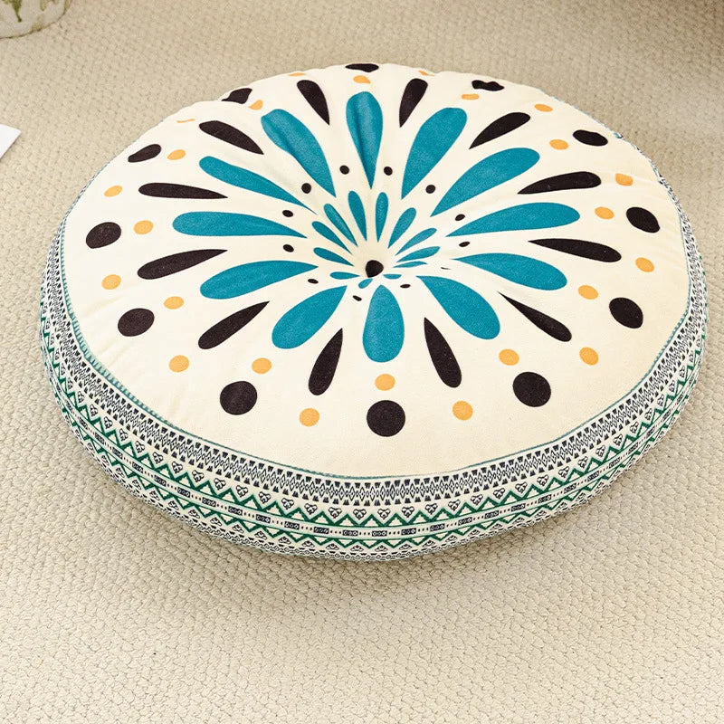 Bohemian Round Floor Cushion with Anti-Slip Base