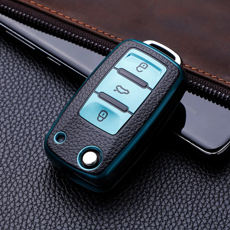 TPU Leather Car Key Case Cover for VW Volkswagen Models
