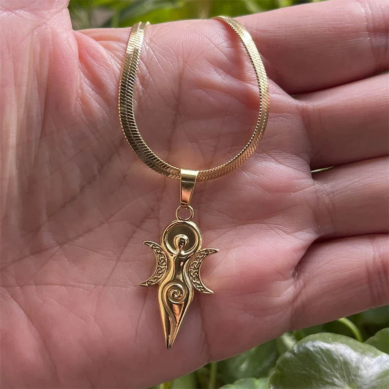Triple Moon Goddess Pendant Necklace