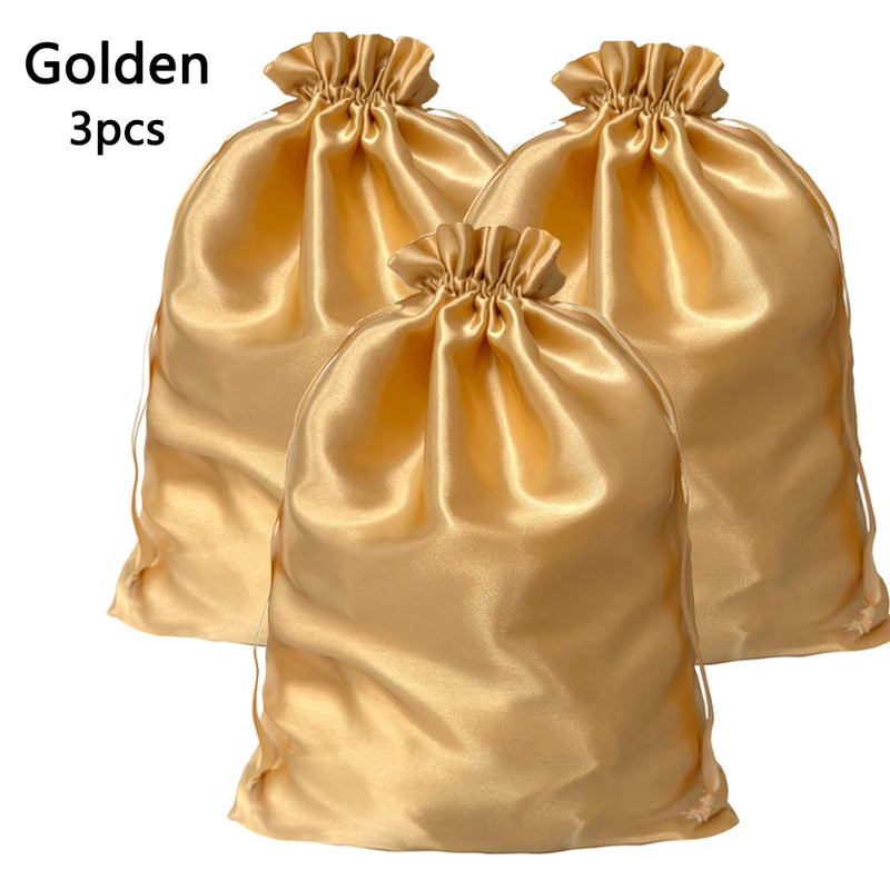 Satin Wig Storage Bags with Drawstring Closure