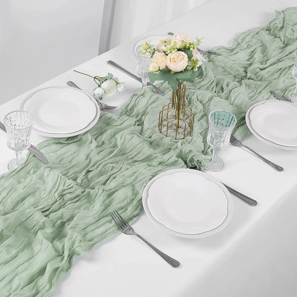 Sage Green Gauze Table Runner