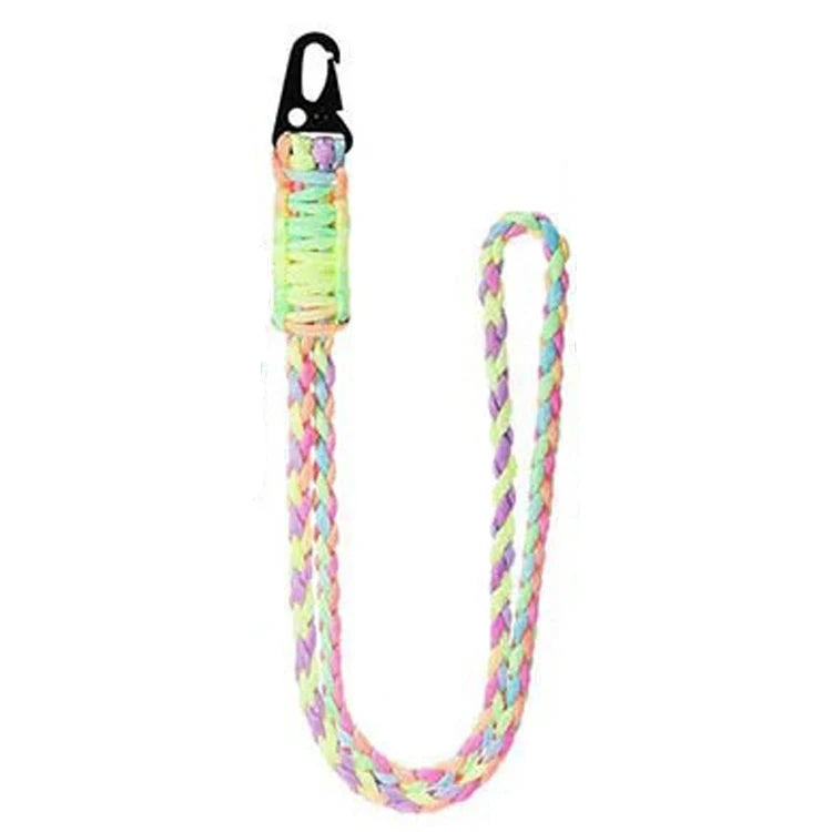 Heavy duty 550 paracord neck lanyard with a metal clip in multicolored strands