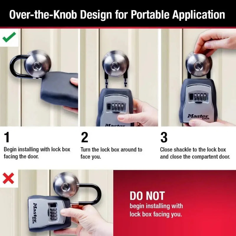Demonstration showing the over-the-knob design for a portable application lock box.