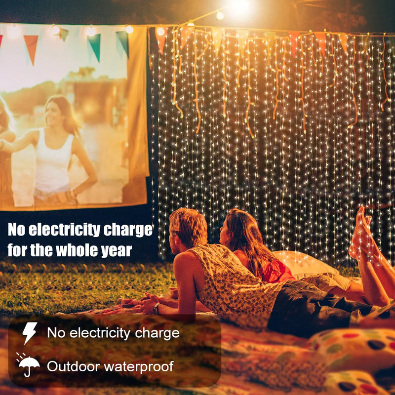 Solar-Powered LED Curtain String Lights