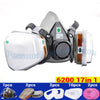A half face respirator mask with anti-fog safety goggles and replacement parts shown in various quantities.